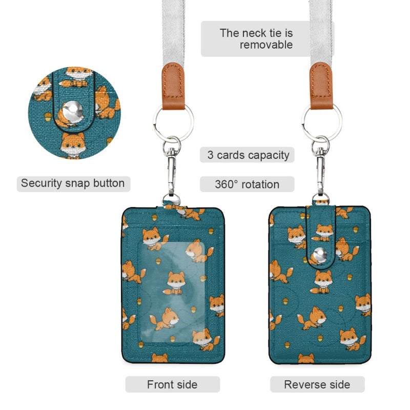 VIKKO Badge Holder, PU Leather ID Card Case Wallet with Neck Lanyard and Key Ring (Fox) - Image 2